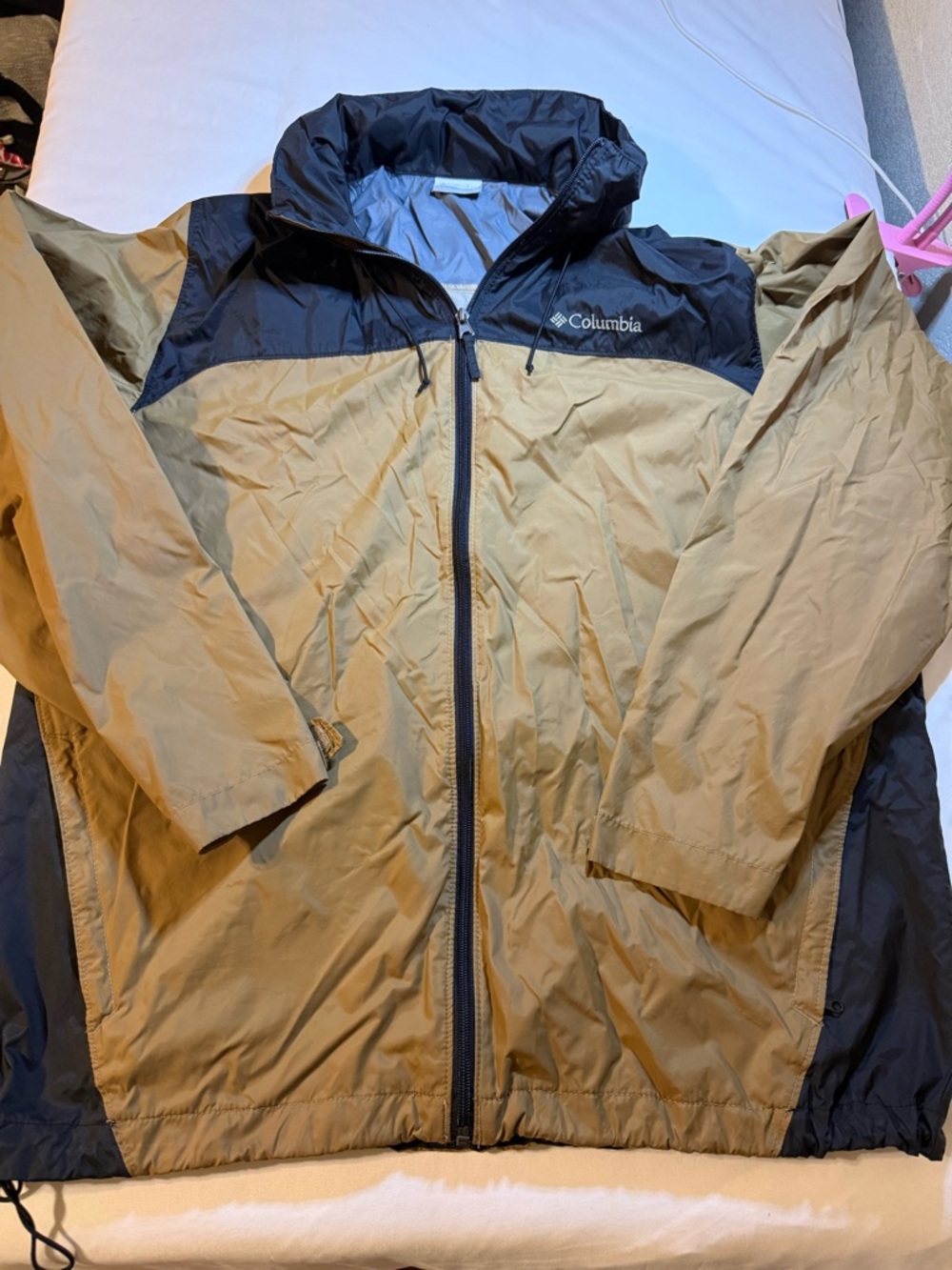 Columbia Two-Tone Hooded Raincoat Jacket - Tan & Black